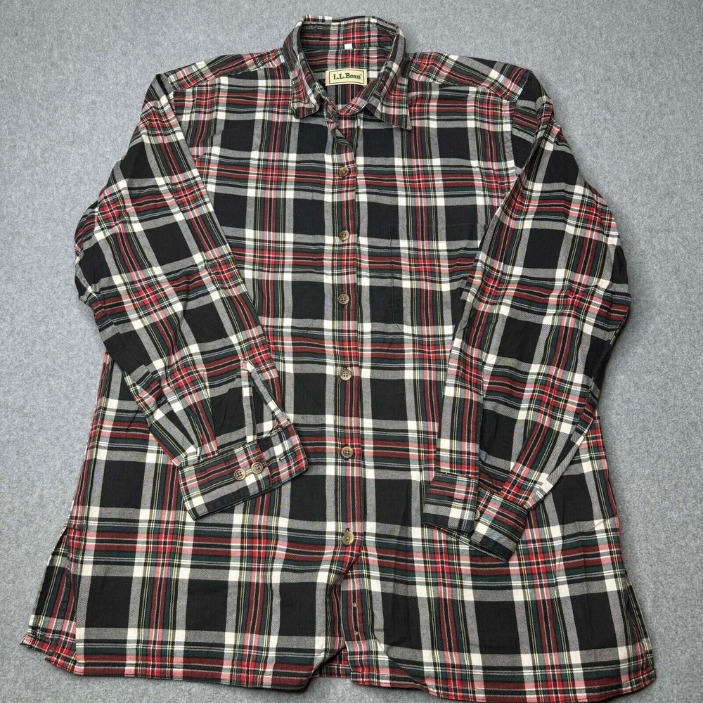 LL Bean Plaid Button Down Shirt Red Green Plaid Womens M Cotton Long Sleeve
